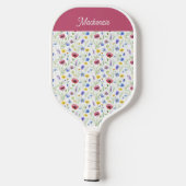 Raquette De Pickleball Blue Pink Wildflower Botanical Custom Name (Verso)