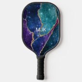 Raquette De Pickleball Blue Purple Aqua Gold Veines Monogramme Agate (Verso)