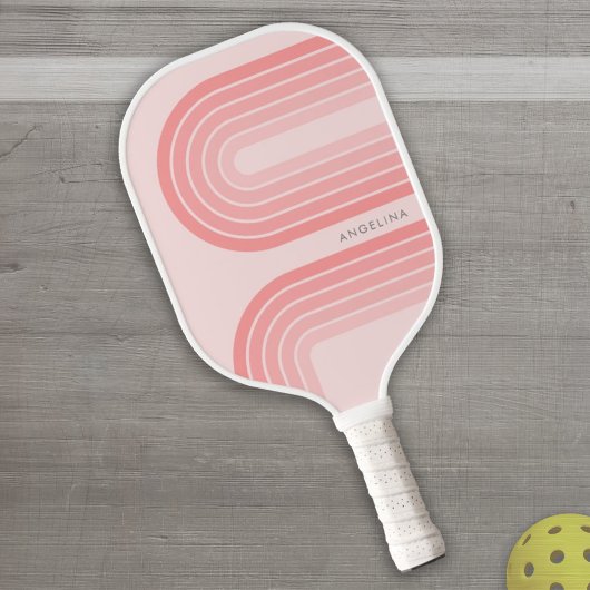 Raquette De Pickleball Blush Pink Mod Retro Stried Motif Nom personnalisé