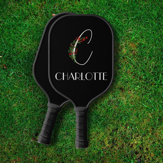 Raquette De Pickleball Boho aquarelle botanique C noir