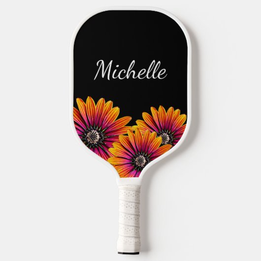 Raquette De Pickleball Boho Daisies Botanique Rustique Noir (Verso)