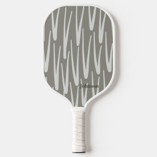 Raquette De Pickleball Boho Grey et White Motif Nom personnalisé (Recto)