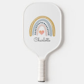Raquette De Pickleball Boho Rainbow Pink Heart Personnalisé (Verso)