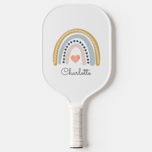 Raquette De Pickleball Boho Rainbow Pink Heart Personnalisé (Recto)
