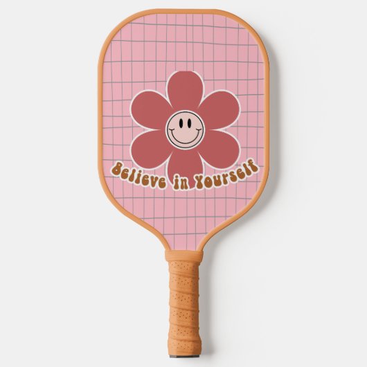 Raquette De Pickleball Boho Smiley Good Vibes Caramel Rose Nom personnali (Recto)