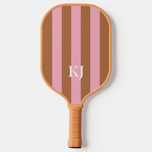 Raquette De Pickleball Boho Sun Initiales Monogrammes Brown rose rayé (Verso)