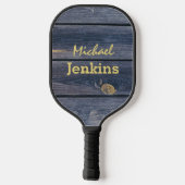 Raquette De Pickleball Bois Bleu Rustique | Monogramme Moderne (Verso)