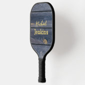 Raquette De Pickleball Bois Bleu Rustique | Monogramme Moderne (Gauche)