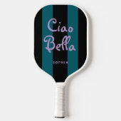 Raquette De Pickleball Bold Black and Teal Stripes | Ciao Bella (Verso)