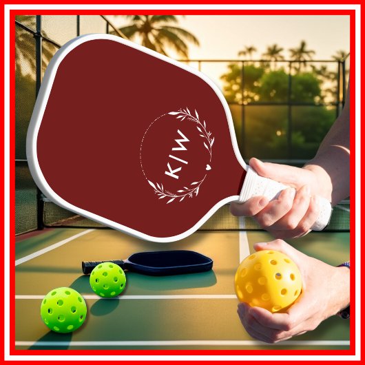 Raquette De Pickleball Bordeaux et Blanc | Monogramme Initiales Modernes