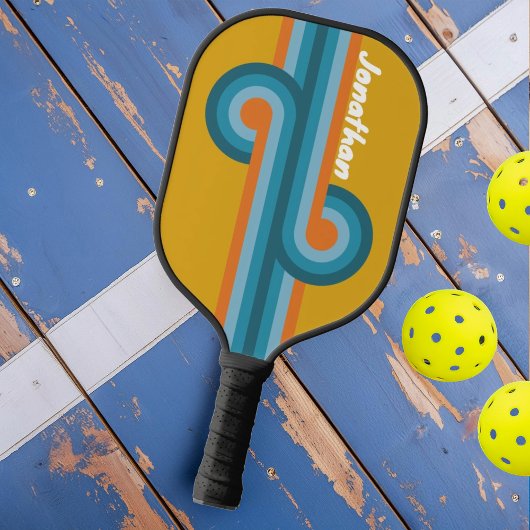 Raquette De Pickleball Boucle rayée rétro avec nom