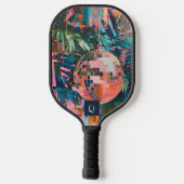 Raquette De Pickleball Boule Neon Jungle Disco | Monogramme rétro funky (Verso)
