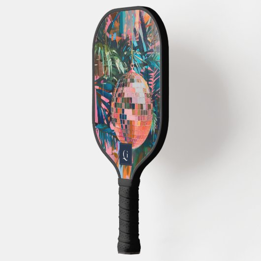 Raquette De Pickleball Boule Neon Jungle Disco | Monogramme rétro funky (Gauche)