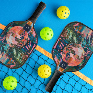 Raquette De Pickleball Boule Neon Jungle Disco   Monogramme rétro funky