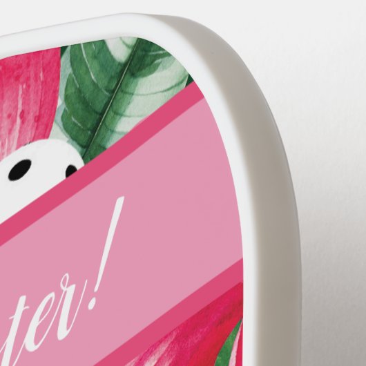 Raquette De Pickleball 🌺 🌴 Boule tropicale à l'hibiscus, avec texte (Détail gauche)