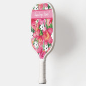 Raquette De Pickleball 🌺 🌴 Boule tropicale à l'hibiscus, avec texte (Gauche)