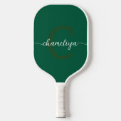 Raquette De Pickleball Bouteille Monogramme Moderne Verte & Blanche (Recto)