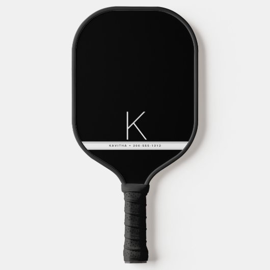Raquette De Pickleball Bouton noir blanc simple moderne Monogramme (Recto)