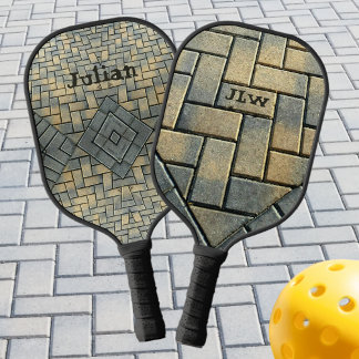 Raquette De Pickleball brique jaune et motif gris personnalisé