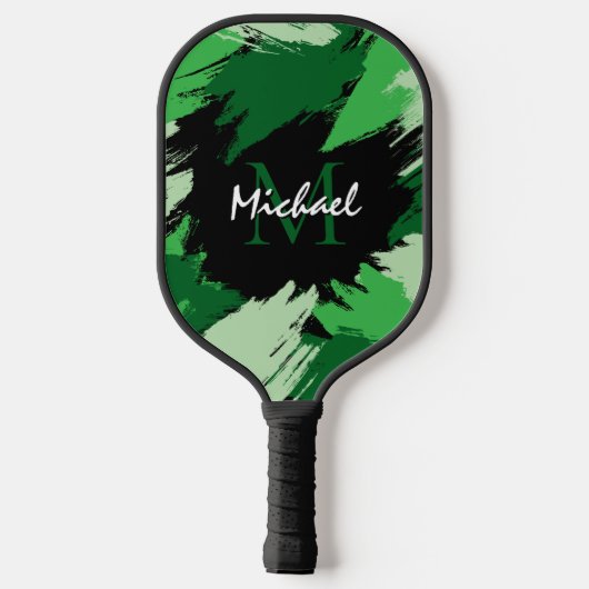 Raquette De Pickleball Brosse nuances de nom vert avec monogramme (Verso)