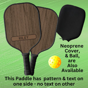 Raquette De Pickleball Brown Faux Wood Panel Add Name Monogram Team