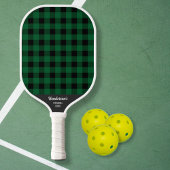 Raquette De Pickleball Buffle noir vert Plaid Check Texte personnalisé