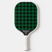 Raquette De Pickleball Buffle noir vert Plaid Check Texte personnalisé (Recto)