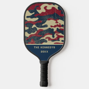 Raquette De Pickleball Camo Drapeau Rustique Américain Patriotique Nom de