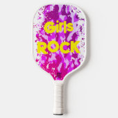 Raquette De Pickleball Camouflage rose avec texte jaune | (Verso)