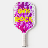 Raquette De Pickleball Camouflage rose avec texte jaune | (Recto)