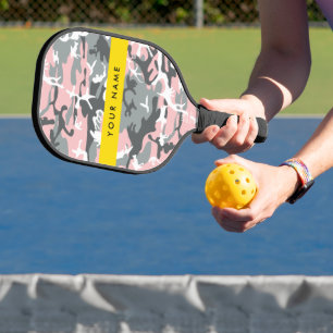 Raquette De Pickleball Camouflage rose et gris Votre nom Personnalisez