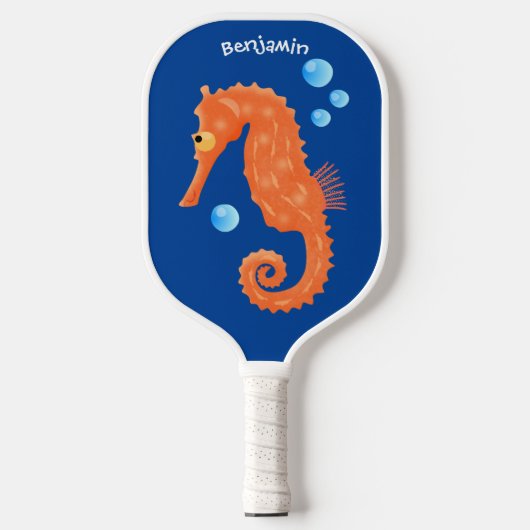 Raquette De Pickleball Caricature de bulles d'hippocampe orange (Recto)