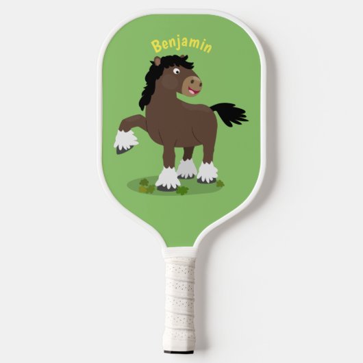 Raquette De Pickleball Caricature de cheval de trait de Cute Clydesdale (Verso)