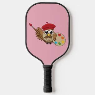 Raquette De Pickleball Caricature de Chouette Peintre Cute