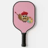 Raquette De Pickleball Caricature de Chouette Peintre Cute (Verso)