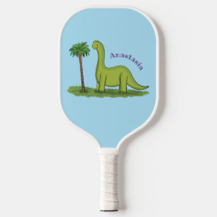 Raquette De Pickleball Caricature de dinosaure de brontosaurus vert migno