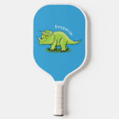 Raquette De Pickleball Caricature de dinosaure de triceratops vert mignon (Verso)