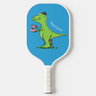 Raquette De Pickleball Caricature de dinosaure vert t rex