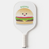 Raquette De Pickleball Caricature de hamburger kawaii joyeux (Verso)
