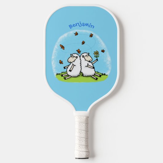 Raquette De Pickleball Caricature de moutons mignons amis et papillons (Recto)