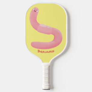 Raquette De Pickleball Caricature de vers de terre rose joli