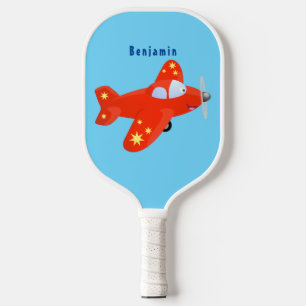 Raquette De Pickleball Caricature de vol d'avion rouge mignon