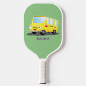 Raquette De Pickleball Caricature du bus scolaire jaune joyeux (Verso)