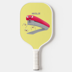 Raquette De Pickleball Caricature en agrafeuse rouge pâle