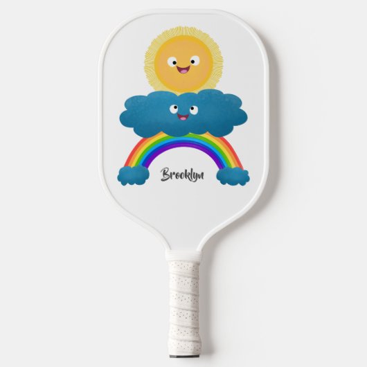 Raquette De Pickleball Caricature en arc-en-ciel du joyeux nuage de solei (Recto)