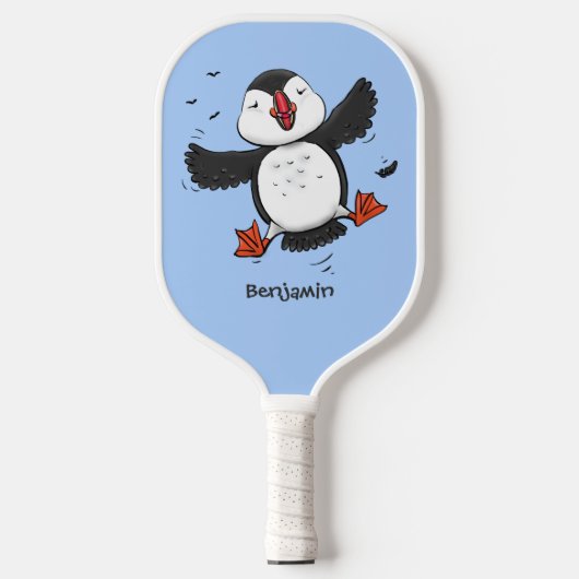 Raquette De Pickleball Caricature en bleu bouffin joyeux (Recto)