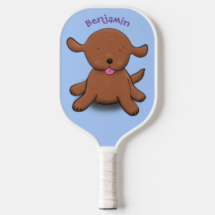 Raquette De Pickleball Caricature en bleu pour chien de chiot joyeux