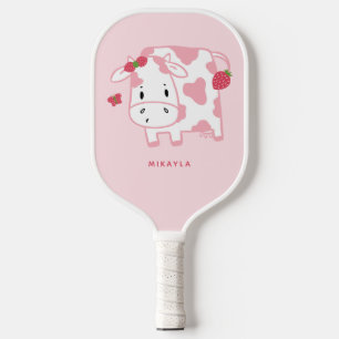 Raquette De Pickleball Caricature et Motif de la vache à fraise mûre