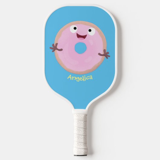 Raquette De Pickleball Caricature joli beignet rose vitré (Recto)
