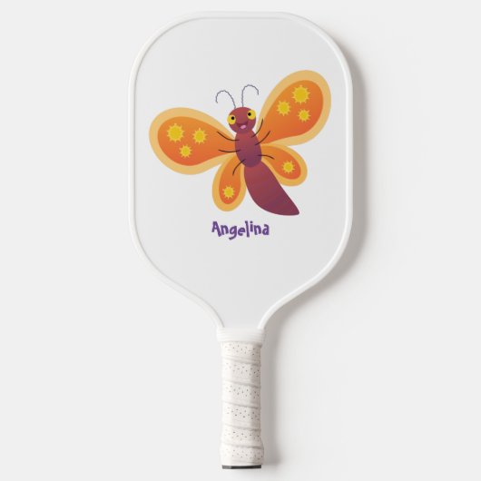 Raquette De Pickleball Caricature joli papillon orange (Recto)